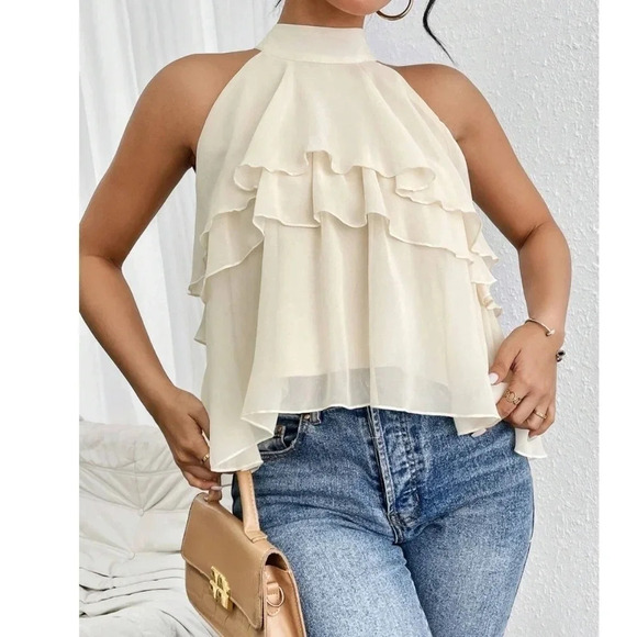 Halter Neck Ruffled Cake Chiffon Blouse - Picture 5 of 5